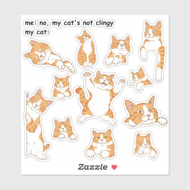 Funny Clingy Orange Cat Sticker (Sheet)