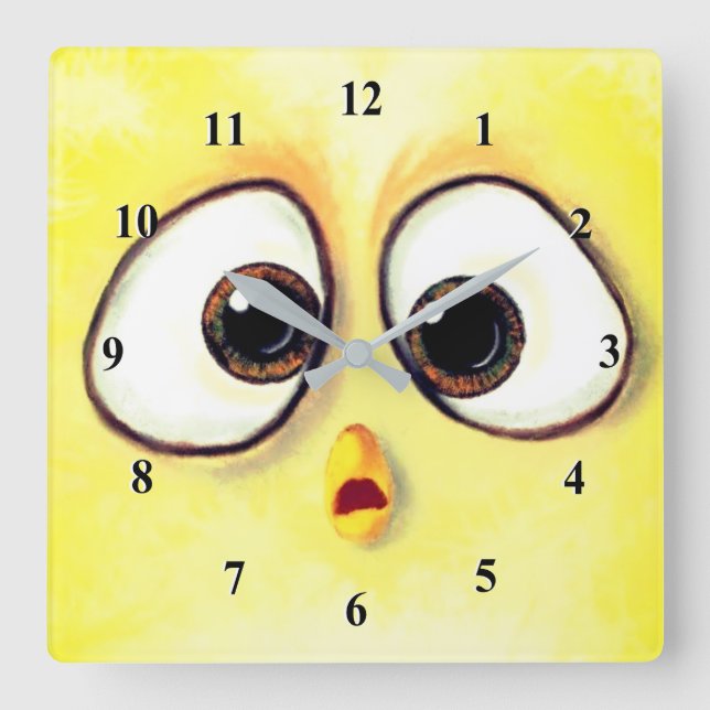 Funny Clock with Surprised Yellow Chicken Eyes (Front)