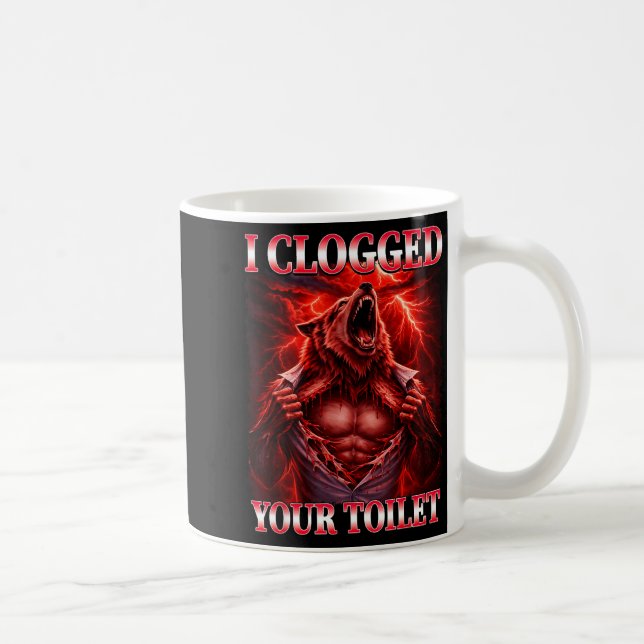 Funny clogged toilet alpha wolf meme brainrot coffee mug (Right)