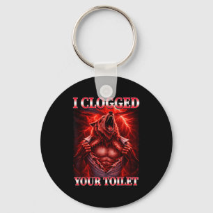 Funny clogged toilet alpha wolf meme brainrot key ring