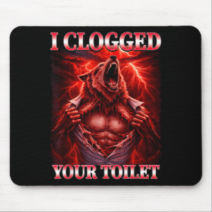 Funny clogged toilet alpha wolf meme brainrot mouse pad