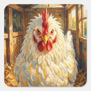 Funny Close Up of Impasto Chicken that looks Mad Square Sticker
