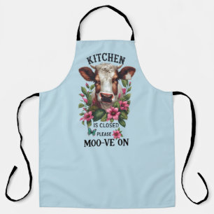 Funny closed kitchen word art farm cow apron