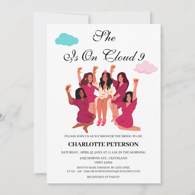 Funny Cloud 9 Bridal Shower Invitation (Front)
