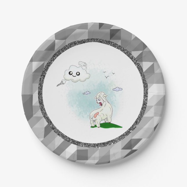 funny cloud and sheep. Cloudily. Triangular Paper Plate (Front)