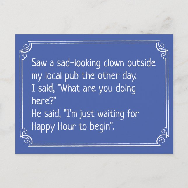 Funny Clown at Pub Joke Postcard (Front)