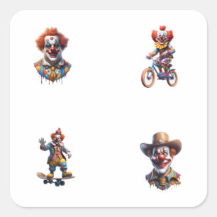 Funny Clown Cartoon Art 4 Pack Stickers
