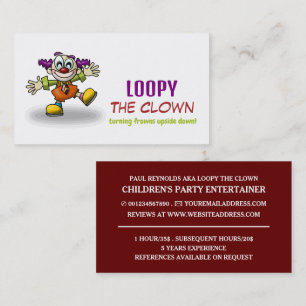 Funny Clown, Kids Entertainer, Clown Business Card