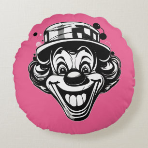 Funny Clown Logo – Upside-Down Cap & Tongue-Out  Round Cushion
