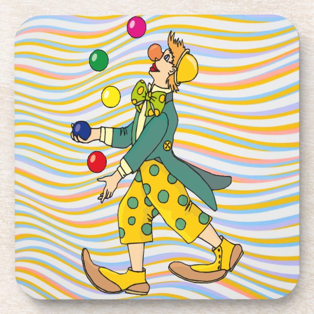 Funny Clown Playing With Colourful Balls Coaster (Front)