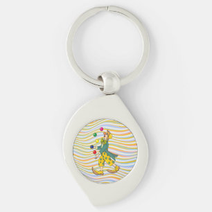 Funny Clown Playing With Colourful Balls Key Ring