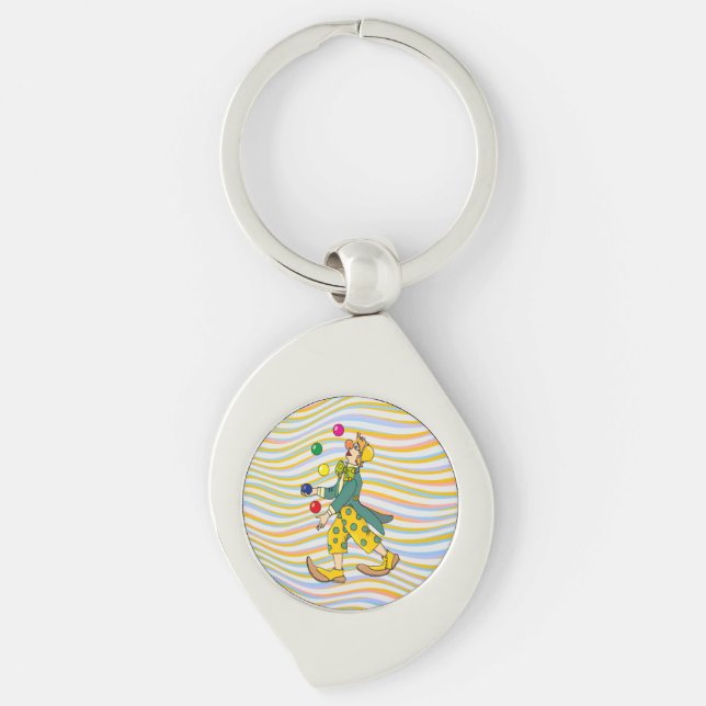 Funny Clown Playing With Colourful Balls Key Ring (Front)