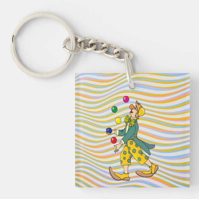 Funny Clown Playing With Colourful Balls Key Ring (Front)