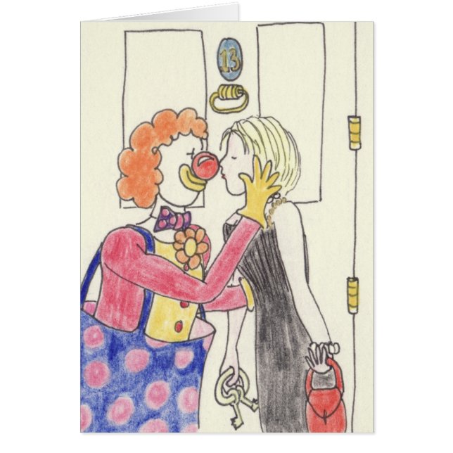 Funny Clown Romance Quirky Weird Love Drawing Art  (Front)