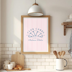Funny Club Carbs Croissant French Stripes Pink  Poster