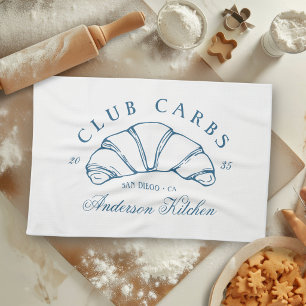 Funny Club Carbs Croissant Hand Drawn Doodle Tea Towel