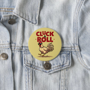Funny "Cluck & Roll" Cool Rooster Cartoon Design 7.5 Cm Round Badge