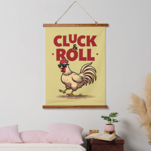 Funny "Cluck & Roll" Cool Rooster Cartoon Design Hanging Tapestry