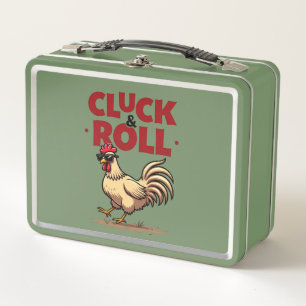Funny "Cluck & Roll" Cool Rooster Cartoon Design Metal Lunch Box