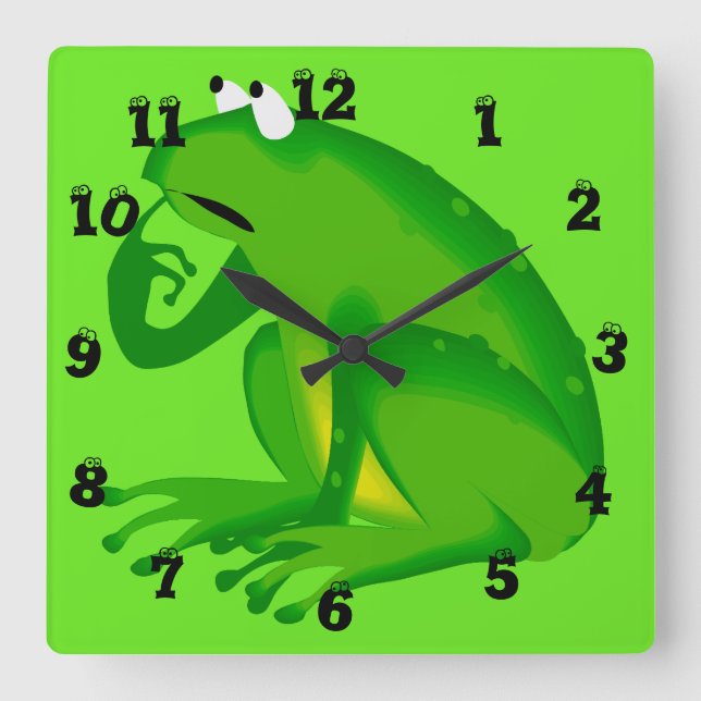 Funny Clueless Green Frog Wall Clock (Front)