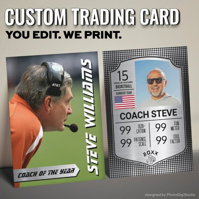 Funny Coach Trading Card Coach Stats Card Gift (Custom Coach Trading Card, Silver Shield Coach Card)