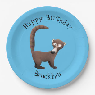 Funny coatimundi cartoon personalised birthday paper plate