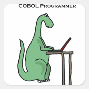 Funny COBOL Programmer Dinosaur Square Sticker