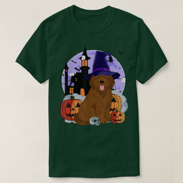 Funny Cockapoo Dog Halloween Witch Pumpkin  T-Shirt (Design Front)