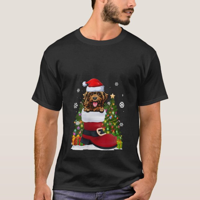 Funny Cockapoo in the Shoe Santa Hat Ugly Christma T-Shirt (Front)