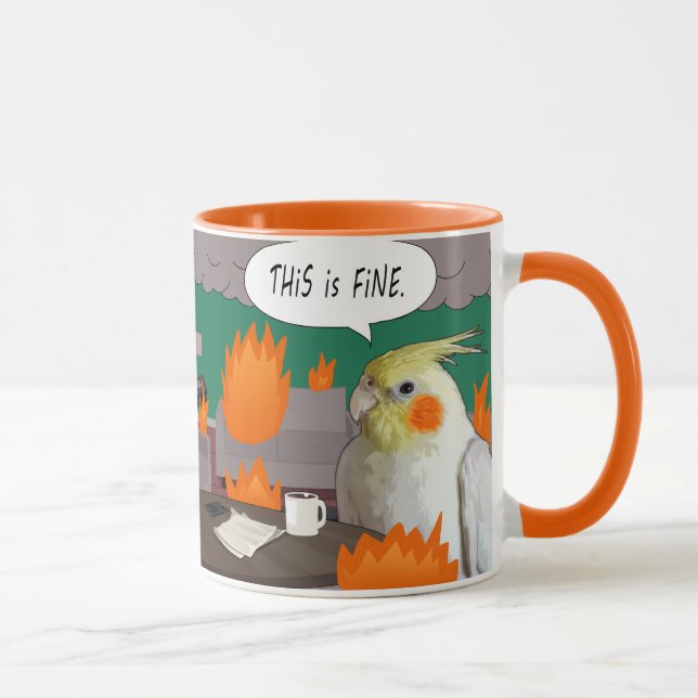 Funny Cockatiel Meme This Is Fine Pet Parrot Owner Mug (Right)