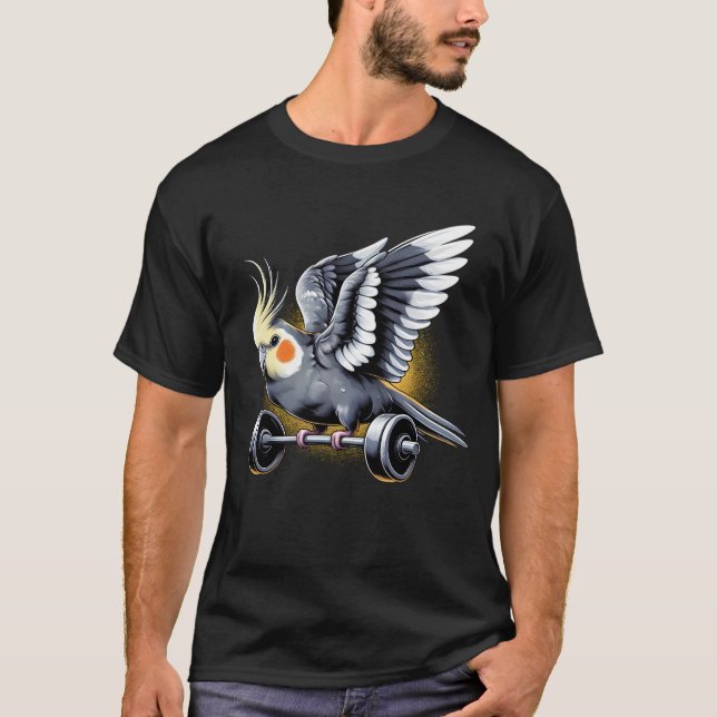 Funny Cockatiel Parrot Deadlift Weightlifting T-Shirt (Front)