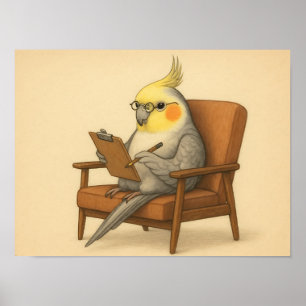Funny Cockatiel Therapist Bird  Poster