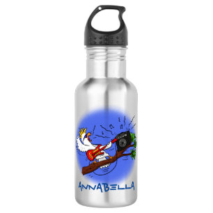 Funny cockatoo playing rock guitar cartoon 532 ml water bottle
