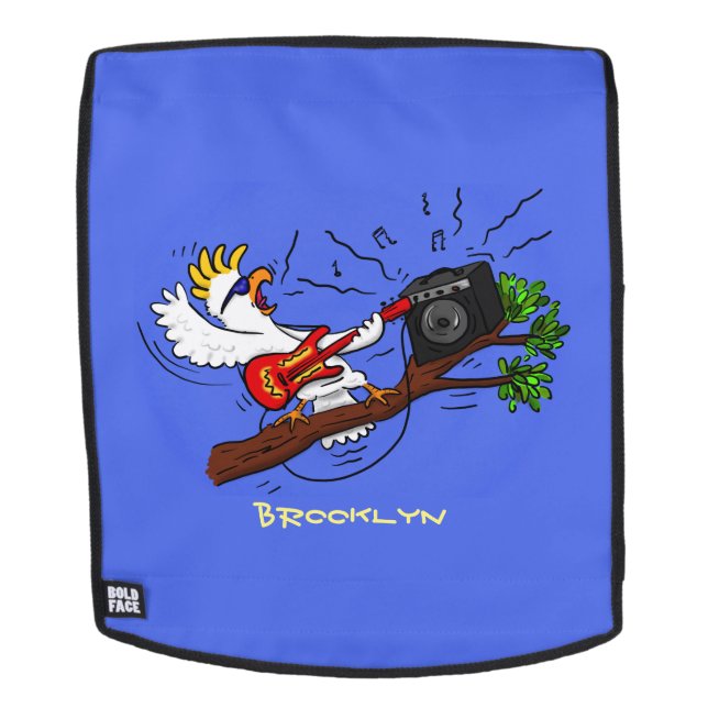 Funny cockatoo playing rock guitar cartoon backpack (Removable Face)