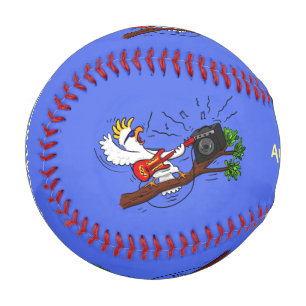 Funny cockatoo playing rock guitar cartoon baseball