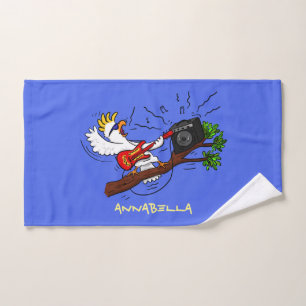Funny cockatoo playing rock guitar cartoon bath towel set