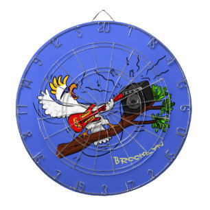 Funny cockatoo playing rock guitar cartoon dartboard