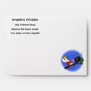 Funny cockatoo playing rock guitar cartoon envelope