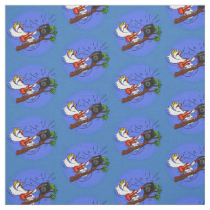 Funny cockatoo playing rock guitar cartoon fabric