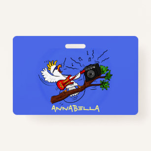 Funny cockatoo playing rock guitar cartoon ID badge