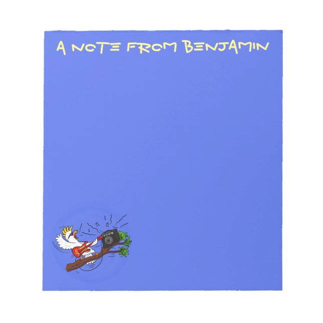 Funny cockatoo playing rock guitar cartoon notepad (Front)