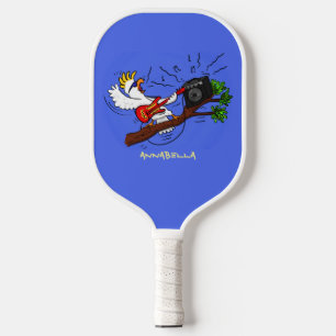 Funny cockatoo playing rock guitar cartoon  pickleball paddle