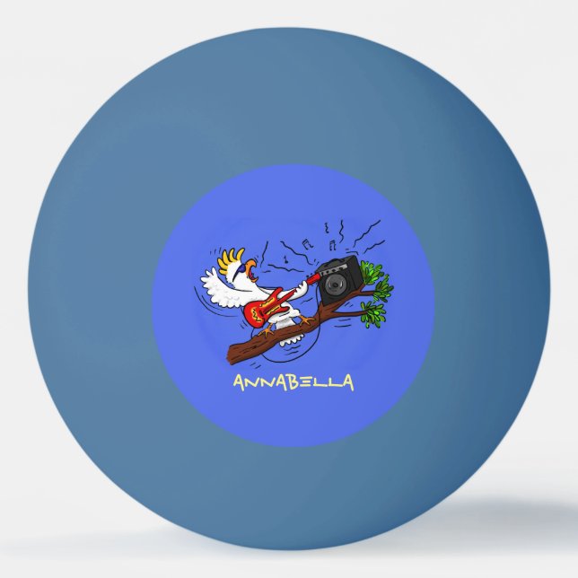 Funny cockatoo playing rock guitar cartoon ping pong ball (Front)