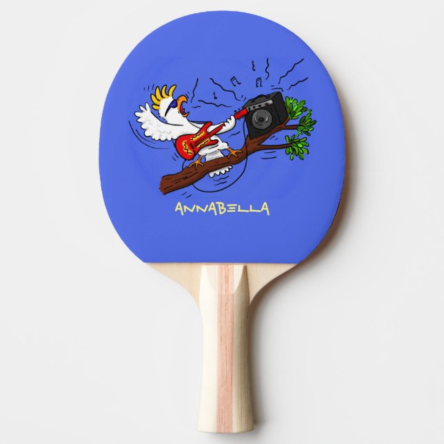 Funny cockatoo playing rock guitar cartoon ping pong paddle (Front)