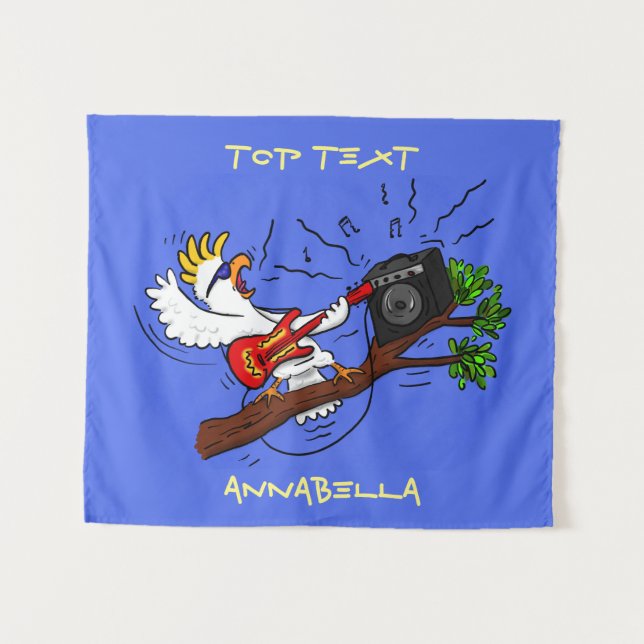 Funny cockatoo playing rock guitar cartoon tapestry (Front (Horizontal))