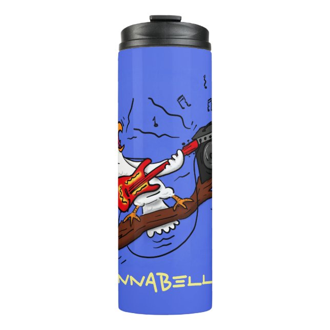 Funny cockatoo playing rock guitar cartoon thermal tumbler (Front)