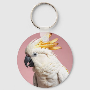 Funny Cockatoo With French Fries Crest Key Ring
