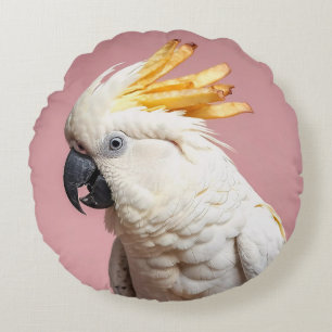 Funny Cockatoo With French Fries Crest Round Cushion