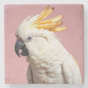 Funny Cockatoo With French Fries Crest Stone Coaster