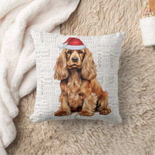 Funny Cocker Spaniel Dog Watercolor Christmas Cushion